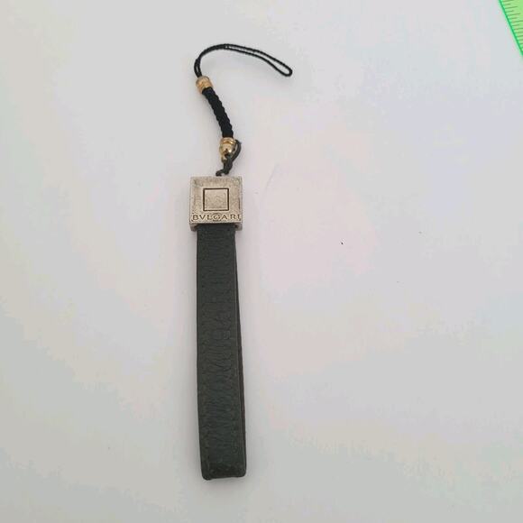 Authentic BVLGARI Cell Phone Key Charm Strap Lanyard Leather Green Leather Fair - Picture 1 of 8